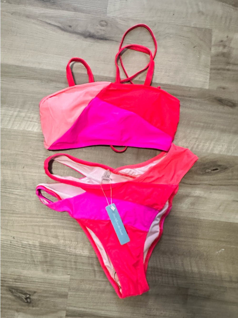 Women’s Colorblock Neon Pink Bikini Set